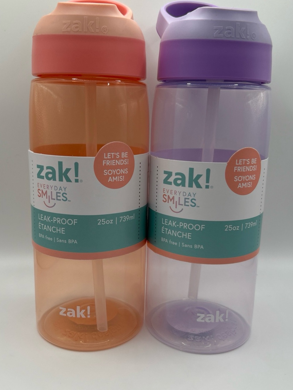 ZAK! Water Bottles Set Wide Soft Straw, 25oz. Dishwasher Safe, BPA Free